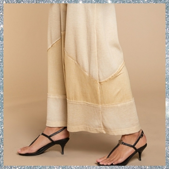 POL Wide Leg Pull-on Wide Leg Pants Drawstring Waist Raw Seams Coastal Boho M/L - Picture 9 of 11